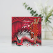 Invitation Fabuleux 50 Retro Lady Red High Heels Anniversaire (Debout devant)