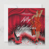 Invitation Fabuleux 50 Retro Lady Red High Heels Anniversaire (Devant)