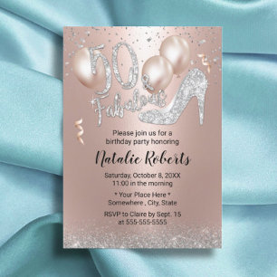 Invitation Fabuleux 50 Rose Gold Balloon High Heel Anniversai