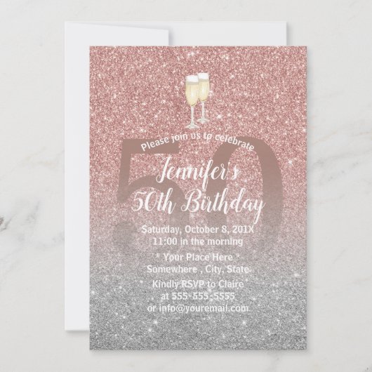 Invitation Fabuleux 50 Rose Gold & Silver Parties scintillant (Devant)