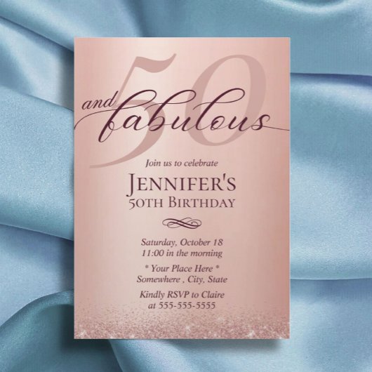 Invitation Fabuleux 50 Rose Gold Typographie 50e anniversaire