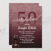 Invitation Fabuleux 50 Rose moderne Gold & Bourgogne Annivers (Devant / Derrière)