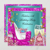 Invitation Fabuleux 50 rose Parties scintillant Turquoise hau (Devant / Derrière)