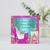 Invitation Fabuleux 50 rose Parties scintillant Turquoise hau (Debout devant)