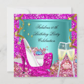 Invitation Fabuleux 50 rose Parties scintillant Turquoise hau (Devant)