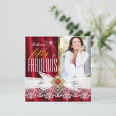 Invitation Fabuleux 50 Rouge Or Blanc dentelle Anniversaire (Debout devant)