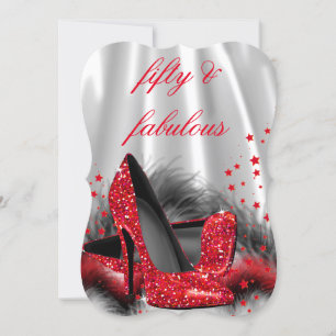 Invitation Fabuleux 50 Rouge Talons Hauts Noir Argent Anniver