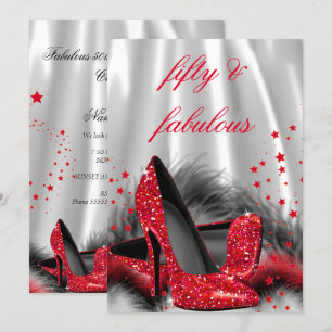 Invitation Fabuleux 50 Rouge Talons Hauts Noir Argent Anniver