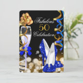 Invitation Fabuleux 50 Royal Blue Black Gold fête d'anniversa (Debout devant)