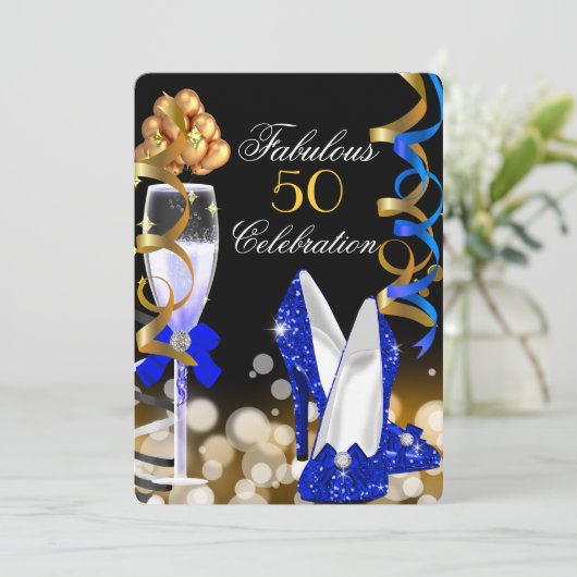 Invitation Fabuleux 50 Royal Blue Black Gold fête d'anniversa (Debout devant)