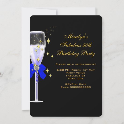 Invitation Fabuleux 50 Royal Blue Black Gold fête d'anniversa (Dos)