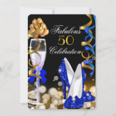Invitation Fabuleux 50 Royal Blue Black Gold fête d'anniversa (Devant)