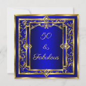 Invitation Fabuleux 50 Royal Blue Gold Damask fête d'annivers (Dos)