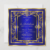 Invitation Fabuleux 50 Royal Blue Gold Damask fête d'annivers (Devant)