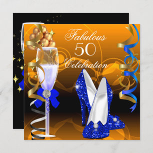 Invitation Fabuleux 50 Royal Blue Gold Orange fête d'annivers