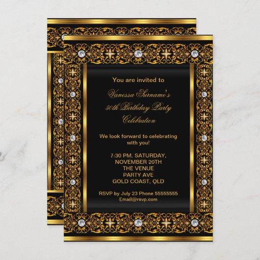 Invitation Fabuleux 50 Super Elegant Diamond Gold Black 3 (Devant / Derrière)