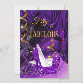 Invitation Fabuleux 50 talons d'or violet fête d'anniversaire (Devant)