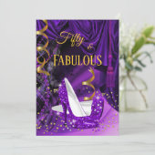 Invitation Fabuleux 50 talons d'or violet fête d'anniversaire (Debout devant)