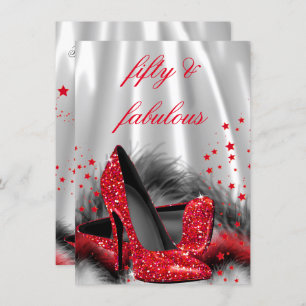 Invitation Fabuleux 50 talons rouges Noir Argent Anniversaire