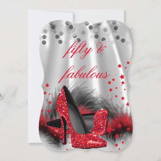 Invitation Fabuleux 50 talons rouges Noir Argent Anniversaire (Devant)