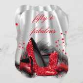 Invitation Fabuleux 50 talons rouges Noir Argent Anniversaire (Devant / Derrière)