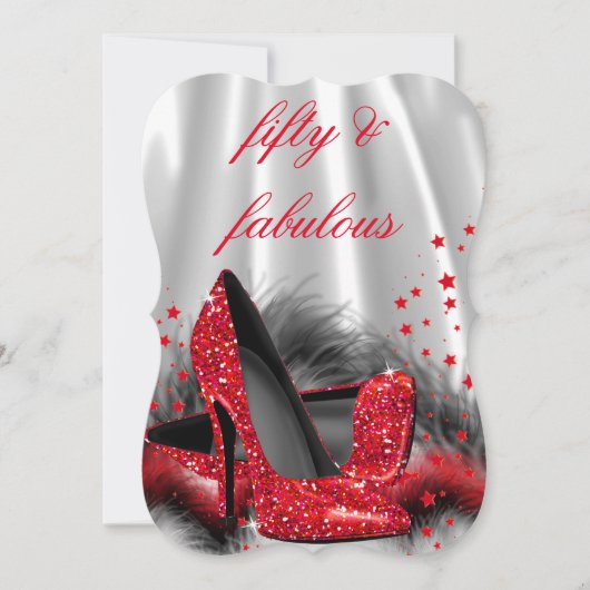 Invitation Fabuleux 50 talons rouges Noir Argent Anniversaire (Devant)