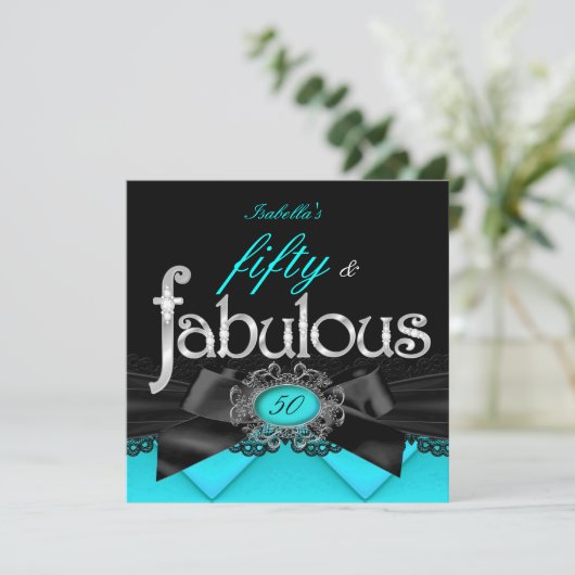 Invitation Fabuleux 50 Turquoise Black Lace fête d'anniversai (Debout devant)