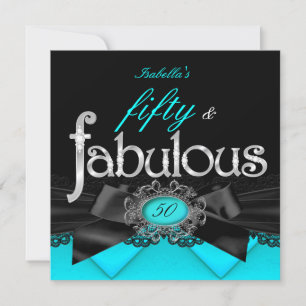 Invitation Fabuleux 50 Turquoise Black Lace fête d'anniversai