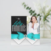 Invitation Fabuleux 50 Turquoise Black Photo Elegant Annivers (Debout devant)
