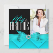 Invitation Fabuleux 50 Turquoise Black Photo Elegant Annivers (Devant)