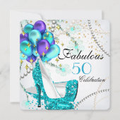 Invitation Fabuleux 50 Turquoise Bleu hauts talons Floral Ann (Devant)