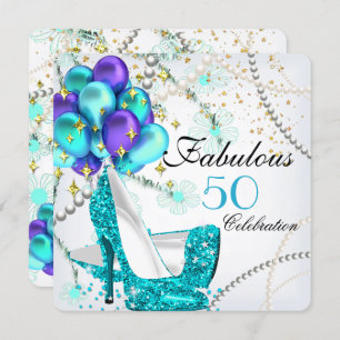 Invitation Fabuleux 50 Turquoise Bleu hauts talons Floral Ann