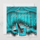 Invitation Fabuleux 50 Turquoise Bleu hauts talons plumes Ann (Devant)