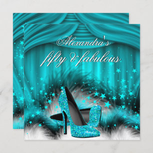 Invitation Fabuleux 50 Turquoise Bleu hauts talons plumes Ann