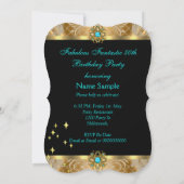 Invitation Fabuleux 50 Turquoise Blue Gold Black Damask Anniv (Dos)