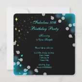 Invitation Fabuleux 50 Turquoise Blue Heels Gold Bubbles Part (Dos)