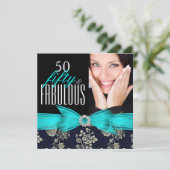 Invitation Fabuleux 50 Turquoise Blue Navy Damask Anniversair (Debout devant)