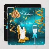 Invitation Fabuleux 50 Turquoise Gold High Heel Champagne Par (Devant / Derrière)