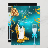 Invitation Fabuleux 50 Turquoise Gold High Heel Champagne Par (Devant / Derrière)