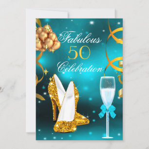 Invitation Fabuleux 50 Turquoise Gold High Heel Champagne Par