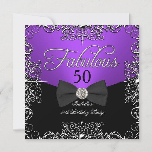 Invitation Fabuleux 50 violet élégante fête d'anniversaire (Devant)