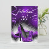 Invitation Fabuleux 50 violet haut talon fête d'anniversaire (Debout devant)