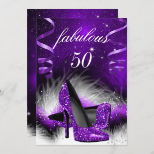 Invitation Fabuleux 50 violet haut talon fête d'anniversaire