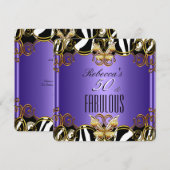 Invitation Fabuleux 50 Violet Or Noir Blanc Zèbre (Devant / Derrière)