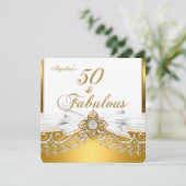 Invitation Fabuleux 50 White Gold Damask fête d'anniversaire (Debout devant)
