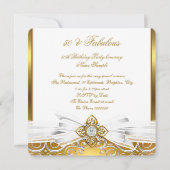 Invitation Fabuleux 50 White Gold Damask fête d'anniversaire (Dos)