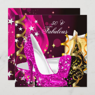 Invitation Fabuleux 50 Woman's Hot Pink Gold fête d'anniversa