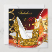 Invitation Fabuleux 50 Woman's Red Gold Birthday Party (Devant)