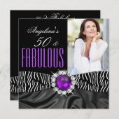 Invitation Fabuleux 50 Zebra Black Soie violet fête d'anniver (Devant / Derrière)
