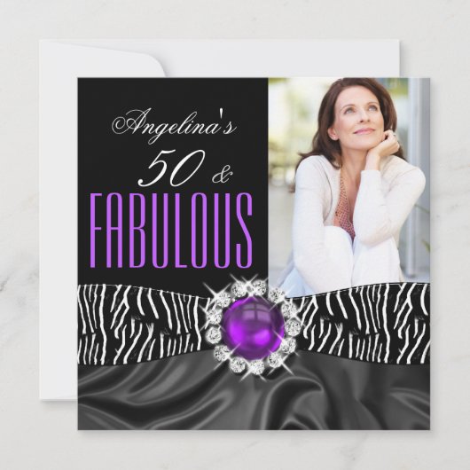 Invitation Fabuleux 50 Zebra Black Soie violet fête d'anniver (Devant)